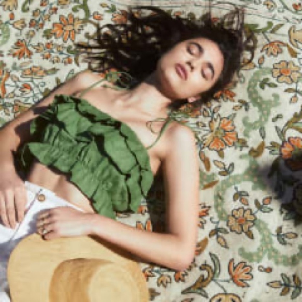 Reformation Green Ruskin Women's Tiered Ruffle Cropped Avocado